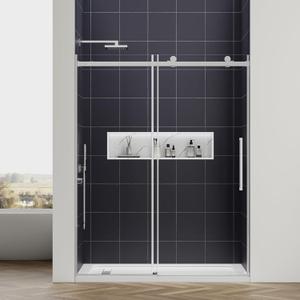 Luxury Soft Close Shower Door Sliding, 5860 W x 76 H, 3/8" (10mm) Tempered Glass Barn Door Shower Door Semi-Frameless, Nano Coating, 304 Stainless Steel, Premium Quiet Close System - Bright Chrome