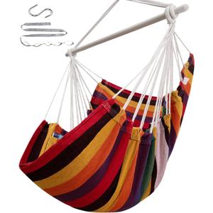 ADVOKAIR Hammock Chair Swing (500 lbs Max) - Hanging Hammock Chair Rope Swing Indoor for Bedroom, Outdoor, Patio, Bedroom, Porch, Deck - Sturdy Steel Bar with Anti-Slip Safety Rings (A Rainbow Colors)