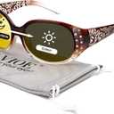 LVIOE Night-Vision Driving Glasses Wrap Around Anti Glare with Polarized Yellow Lens for Women (C2 Brown Gradient Wrap Around Frame/ Photochromic Polarized Lens)