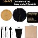 MirthMood 350PCS Black and Gold Plastic Plates,Black Disposable Plates Plastic Plates Set Includes 50 Dinner,50 Dessert Plate,50 Cup&50 Napkins, 50 Black Silverware for Wedding& Parties