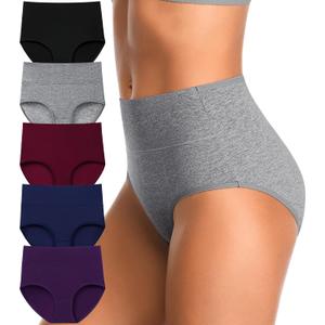 High Waisted Postpartum Underwear Slight Tummy Control Underwear Soft Full Coverage Cotton Panties Multipack (Medium, 5 Pack Multicolor)