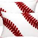 2 Pcs Baseball Velvet Pillow Covers 12 x 20 Inch 3D Tufted Embroidery Sports Theme White and Red Baseball Decorative Throw Cushion Case for Bedroom Sofa Living Room Couch Chair Home Decor