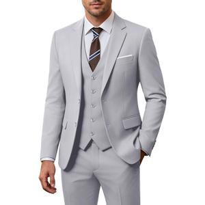 Men's 3 Piece Slim Fit Suit Set, Jacket Vest and Pants for Men (Gray, 5XL)