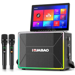 Smart Karaoke Machine with 14 Tablet, Screen & Lyrics Display, Professional Karaoke Speaker, 2 Wireless Microphones, Bluetooth PA System, WiFi, HDMI, and LED Lights for Adults