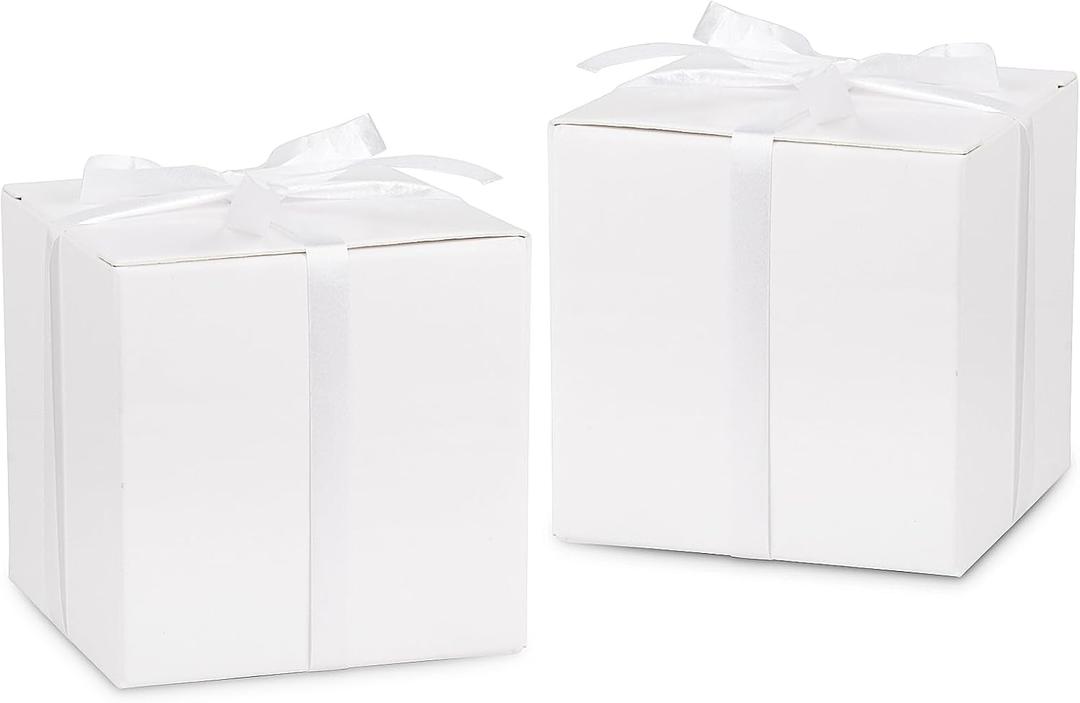 Hooqict 100 Pack Party Favor Boxes White Gift Boxes 2x2x2 inches Small Cardboard Gift Boxes with Lids and Ribbons Candy Treat Boxes for Gift Wrapping Wedding Favors Crafting Baby Shower Birthday