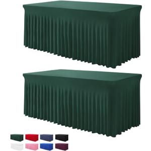 Table Skirt for 4 Foot Tables - 2 Pack One-Piece Hunter Green Tablecloths and Skirt, Wrinkle Resistant Ruffles Elastic Cover for Banquets, Weddings, Events, Parties (48" x 30" (Rectangular) 2Pack)