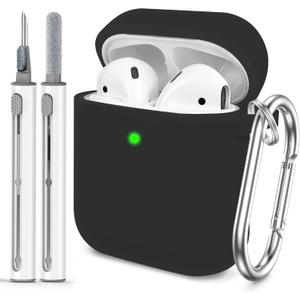 for AirPods 1/2 Case Cover,Come with Cleaner Kit,Soft Skin Silicone Case Cover with Keychain, Full Protective Case for Men and Women, Compatible with AirPods 2nd 1st Generation Case,Black