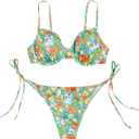 SOLY HUX Women's Bikini Sets Underwire Bathing Suits High Waisted Tie Side Two Piece Swimsuits Green Floral S
