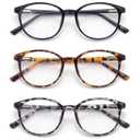 FoxMook 2-Pack Blue Light Blocking Glasses Round Women Men Computer Glasses Anti Eye Strain/UV/Glare Gaming Glasses, Black Brown-Tortoise Gray-Tortoise