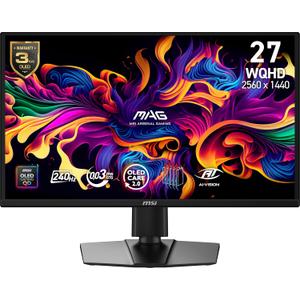 msi MAG 272QP QD-OLED X24 27-inch 2560 x 1440 (QHD) Gaming Monitor, 240Hz, Adaptive-Sync, HDMI, DisplayPort, VESA Mountable, Tilt, Height Adjustable, Speaker, 0.03ms, Black