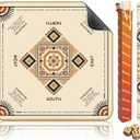 Portable Mahjong Mat with Rules (33"x33"), Ethnic Style Game Mat Noise Reduction Non-Slip, No Creases Rubber Table Mat Cover with Drawstring Bag & 3 Dice for Poker, Card, Tile & Board Game