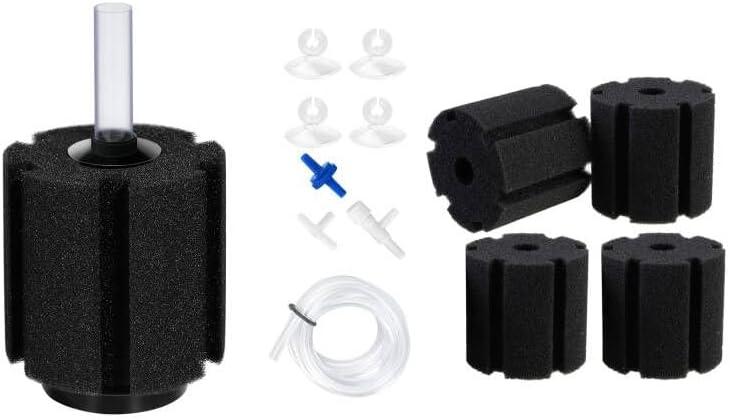 AQUANEAT Aquarium Bio Sponge Filter up to 60Gal 1pc with Airline Tubing, Valves Bundle with 4pcs Sponge Filter Replacement