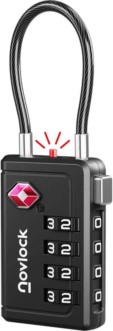 TSA Approved Luggage Lock | Inspection Indicator, 4-Digit Combination, Durable Zinc Alloy | for Suitcases, Backpacks, Travel Bags | Black, 1-Pack