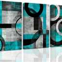 SWQYLB Teal Abstract Wall Art Blue and Gray Canvas Print 3 Pieces Abstract Geometric Circle Black Gray Painting for Home Office Decor Framed (Teal, 16.00" x 24.00" x 3PCS)