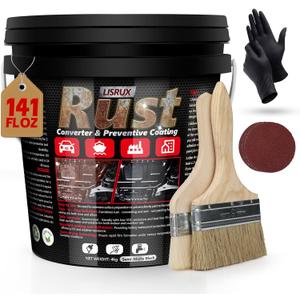 Rust Converter & Metal Primer, 141 Fl Oz Black Rust Inhibitor Paint for Metal, Automotive Rust Reformer, Industrial Grade Water Based, Heat Resistance & UV Resistant