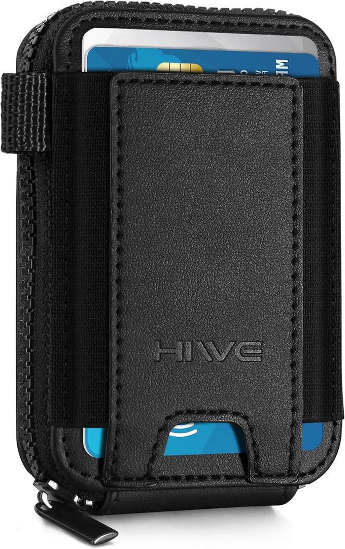 Small Wallet for Women with Rechargeable Find My Tracker Built-in, Zipper Accordion Credit Card Holder with Keyring, Anti-loss Fashion Minimalist Slim, Black