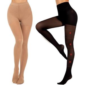 MANZI 2 Pairs Compression Pantyhose for Women Shaping Black Tights 10-15mmHg Support 50D Opaque Stockings (XL)