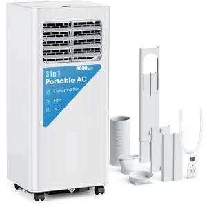 8,000 BTU Portable Air Conditioner - 3-in-1 Portable AC Unit for Rooms Up to 350 Sq. Ft., with Remote Control, Cooling, Dehumidifier & Fan Modes, AC Unit for Bedroom, Office, Apartment