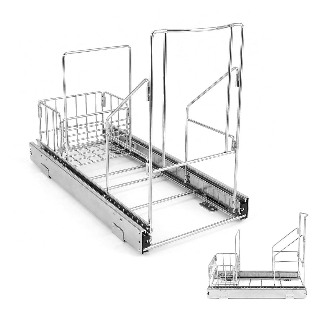 HOLDN STORAGE Pull Out Trash Can Under Cabinet - Trash Can Not Included - Dedicated Space for Disposable Trash Bags, Requires a 11 Cabinet Opening, Adjustable, Heavy Duty, Anti Rust Chrome Finish