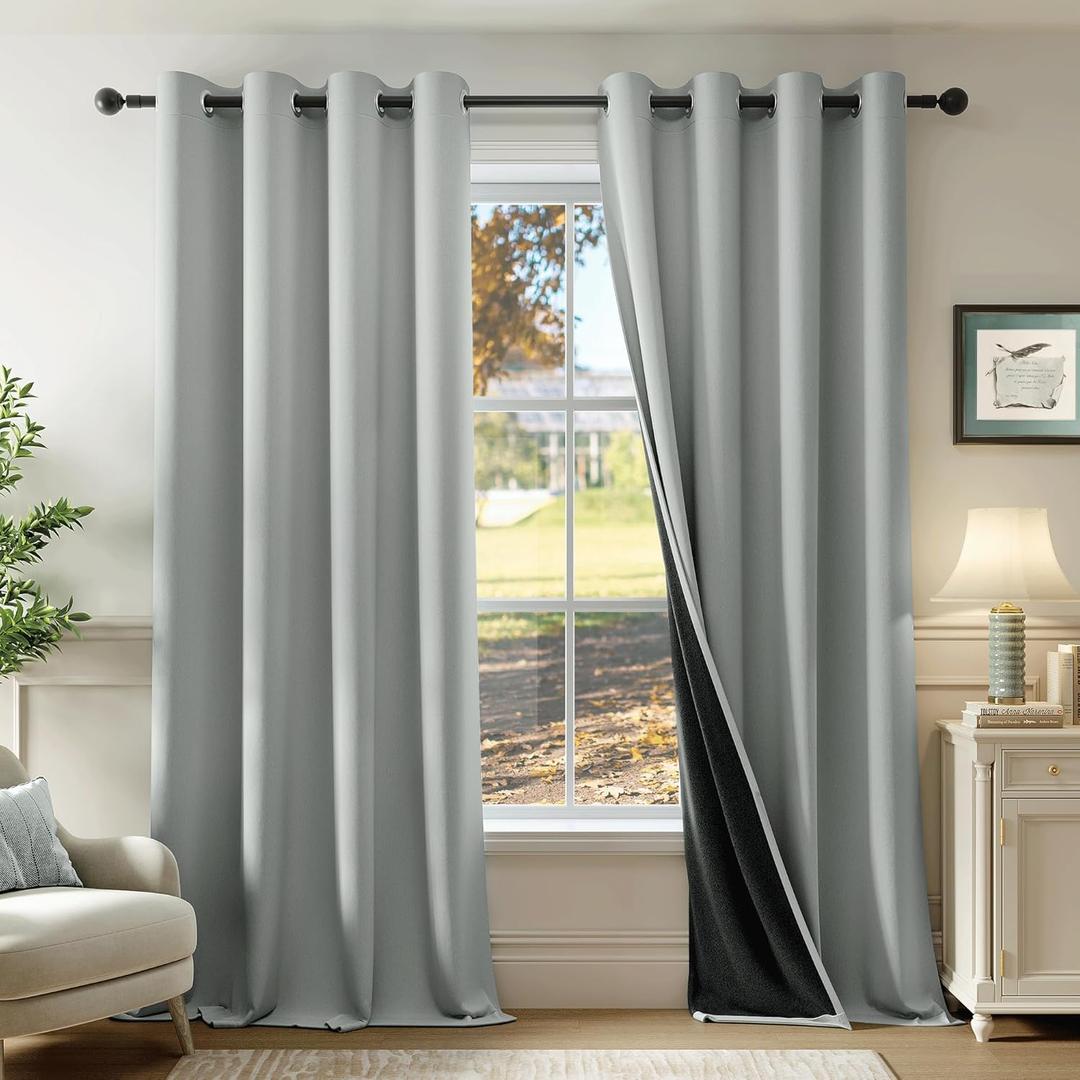 Beauoop Grey 100% Blackout Curtains 84 Inch Long 2 Panels for Bedroom Living Room Solid Room Darkening Thermal Insulated Soundproof Energy Saving Grommet Top Window Treatment Drapes,52x84 2 Set
