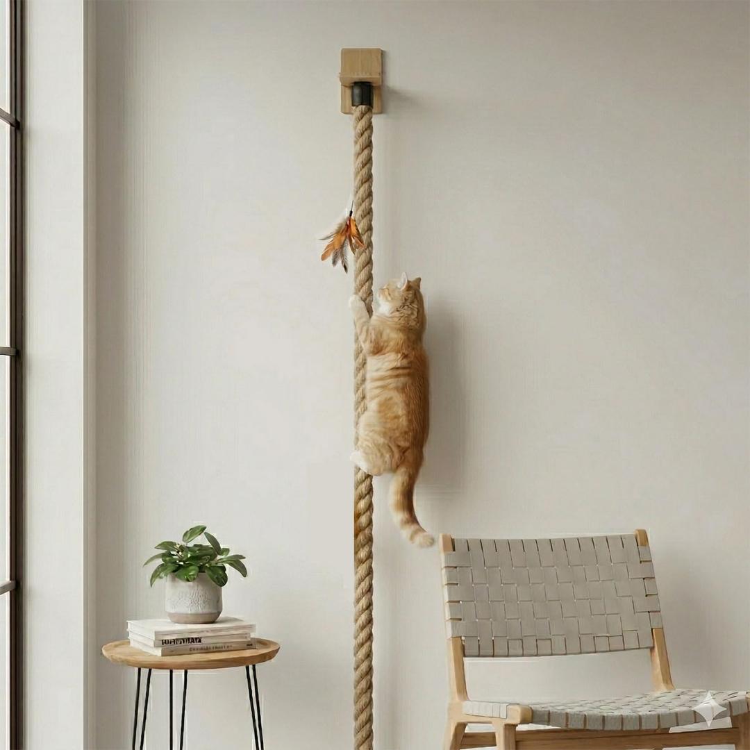 Cat Climbing Rope, Wall Mounted Cat Ladder, 1.97" x 4.92 ft, Natural Sisal Rope, Durable Scratcher for Indoor/Outdoor Pets, cat Trees Replacement Rope for Playing (Wood)