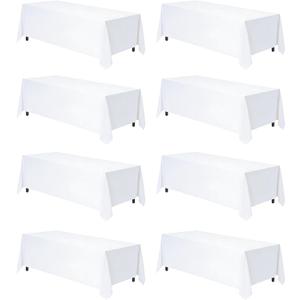 8 Packs White Table Cloth Rectangle 90x132 Inch for 6 Foot Rectangle Tables, Wrinkle Resistant Polyester Fabric Tablecloth Washable Rectangular Table Covers for Dining Wedding Party Buffet