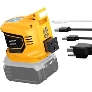 Ecarke 200W Portable Power Inverter Compatible with DeWALT 20V Battery, DC 20V to AC 110V Power Station with 1 AC Outlet, 2 USB, 1 Type-C & LED Light, for Outdoor Emergency Use (No Battery)