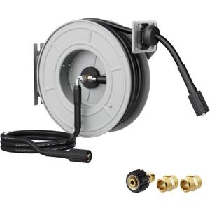Giraffe Tools Pressure Washer Hose Reel 65ft, Retractable Power Washer Hose Reel, Heavy Duty, Wall/Floor Mounted, 3200 PSI, Silver