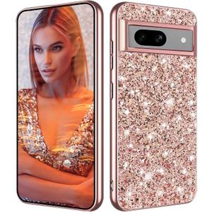 Glitter Case for Google Pixel 9/9 Pro Phone Case for Women Girls, Slim Ultra Thin Matte Back Shockproof Protective Cover for Google Pixel 9/9 Pro 5G Crystal Bling Case (Rose Gold)