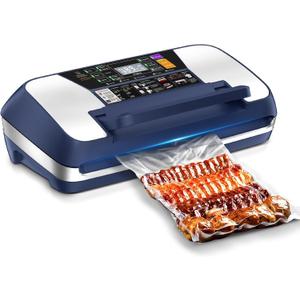 95kpa Vacuum Sealer Machine, Commercial Full Automatic Food Sealer, Vacuum Sealer for Food with Cutter, 10 Pre-cut Bags & Bag Rolls and Accessory Hose, Fully Starter Kits, Blue