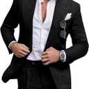 Linen Men Suit Set Casual Tuxedo 2 Piece Regular Fit Blazer One Button Solid Jacket and Pants for Prom Wedding Party (Black, XL)