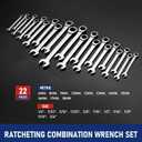 Ratchet Wrenches Set, 22-Piece Combination Wrench Set, Metric & SAE, Anti-Slip Grip, CR-V Steel, 1/4" to 3/4" & 6mm to 18mm, Portable Oxford Pouch Organizer