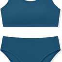 Girls Two Piece Swimsuits Ribbed Bikini Sets Swimming Bathing Suit Beach Sport Athletic Teen Girls Swimwear (13-14 Years, Malachite Green)