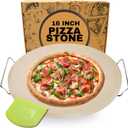 16 inch Round Pizza Stone for Oven - Large Pizza Stone for Grill with Handles and Dough Tool - Round Baking Stone for Bread - Pizza Making Accessories - Cooking Gifts for Food Lovers