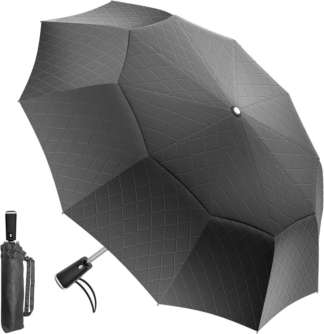Satol 54 Inch Large Golf Umbrella, Windproof 10 Ribs Automatic Open/ Close Oversize Double Canopy Portable Folding Travel Umbrella, UPF 50+ Sun & Rain Compact Lightweight Umbrellas for Outdoor, Black