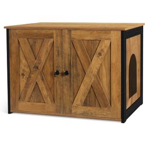 Dwanton Litter Box Enclosure, Cat Litter Box Furniture Hidden, Reversible Entrance Can Be on Left or Right Side, Wooden Cat Washroom Indoor, Warm Brown, 27.6 Inches