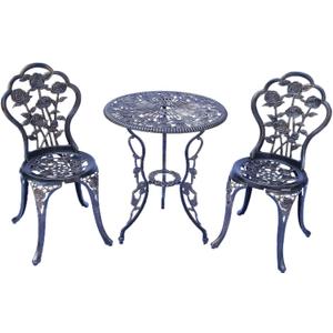 KAILI Outdoor Furniture Bistro Set with Rose Pattern 1 Table 2 Chairs for Garden Patio Porch (Rose-Bronzed)