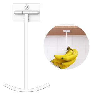 Josmimic Bananas Hanger Hook Holder Stand - Fold Up Banana Hook Under Cabinet Adhesive, Keeps Bananas Fresh, White, Pack of 3