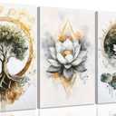 3PCS Zen Meditation Lotus Canvas Wall Art Spiritual Bathroom Yoga Spa Paintings Pictures Wall Decor Tree of Life Posters Prints Artwork for Living Room Office Bedroom Home Decoration., 24"L x 16"W-Canvas