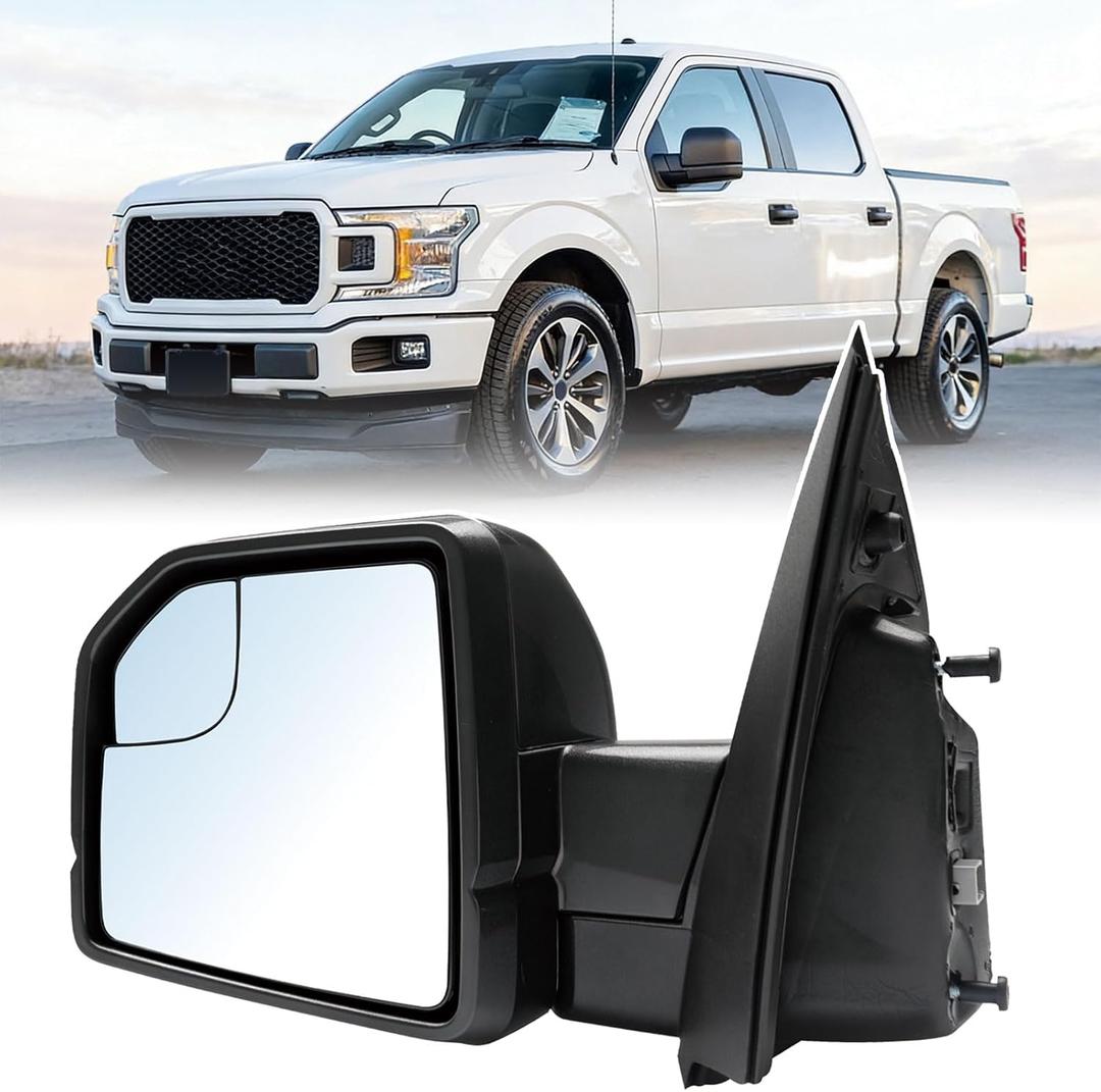 Driver Side Mirror Replacement Fit for 2015-2020 Ford F150 accessories,Left Side Mirror Assembly,Power Glass,Manual Collapse,Without Signal Light,Non Heated (3Pins) Replaces: FL3Z17683AK