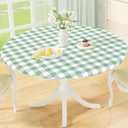 Misaya Round Fitted Tablecloth with Elastic Edge, Buffalo Plaid Waterproof Vinyl Flannel Backed Table Cloth Cover Fits 18"-24" Round Tables for Dinner, Outdoor, Picnic, Black White Check