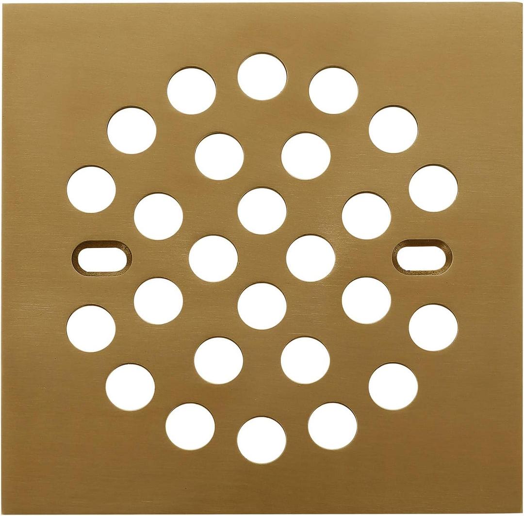 RRAJJ Square Improve 4-1/4 Inch(108mm*108mm) Screw-in Shower Floor Drain Grate Strainer (Brushed Gold)