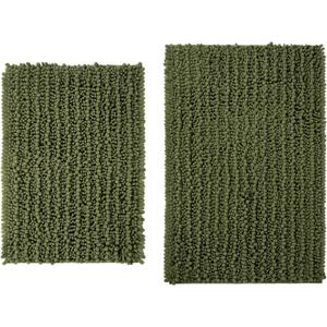 2 Pieces Bath Rug Set Extra Thick Absorbent Chenille Absorbent Upgrade Non-Slip, Quick Dry, Soft Plush for Tub, Shower, and Bath Room(Olive Green)