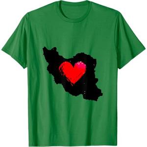 Iran Map Symbol Heart | Iranian Persian Love | Gift T-Shirt Green, Size M
