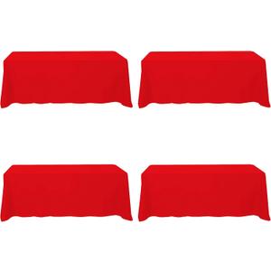 BRILLMAX 4 Pack Red Tablecloths 90 x 156 Inch for 8ft Rectangle Tables - 150 GSM Polyester Fabric, Floor Length Drop, Water, Stain & Wrinkle Resistant Cloth Cover for Wedding Reception Banquet