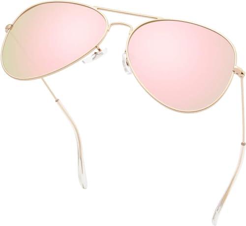 livho Sunglasses for Men Women Aviator Polarized Metal Mirror UV 400 Lens Protection (Rose Gold)