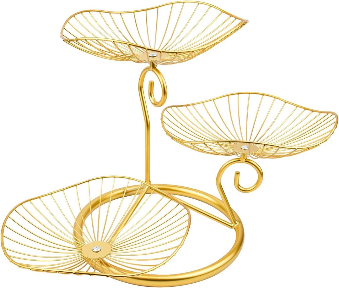 CUKE2BEET 3 Tier Fruit Basket, Multi Tier Fruit Holder Countertop Fruit Basket, Fruit Bowls Stand for Fruit Vegetable (Gold)