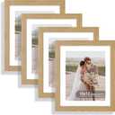 Hongkee 10x12 Picture Frame Set of 4, Made of Real Glass and Natural Oak Frame - Display Picture 8x10 with Mat or 10x12 Without Mat, 10 by 12 Photo for Wall Mounting
