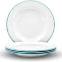 Red Co. Set of 4 Enamelware Metal Classic 8" Round Salad Plate, Solid White/Teal Rim