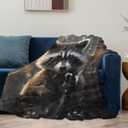 Cute Raccoon Flannel Blanket - Soft, Warm & Lightweight for Home, Travel & Decor -Color102, 60''x80''